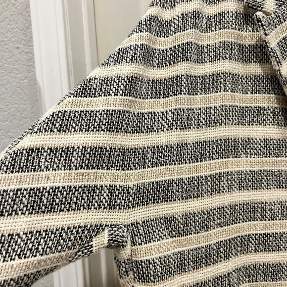 Zara Long Line Striped Gray Coat Pockets Women's Size Medium Bloggers Favorite - Picture 9 of 12